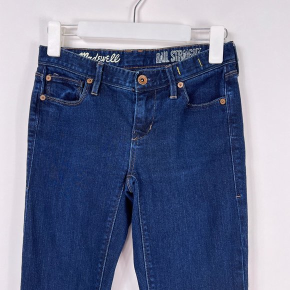 Madewell Rail Straight Low Rise Dark Blue Stretch Denim Jeans Womens Sz 24 x 34 - Picture 4 of 12
